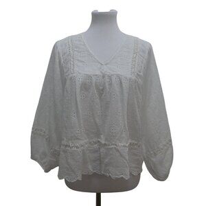 AE American Eagle White Cotton Eyelet Lace Boho Peasant Top Womens Small